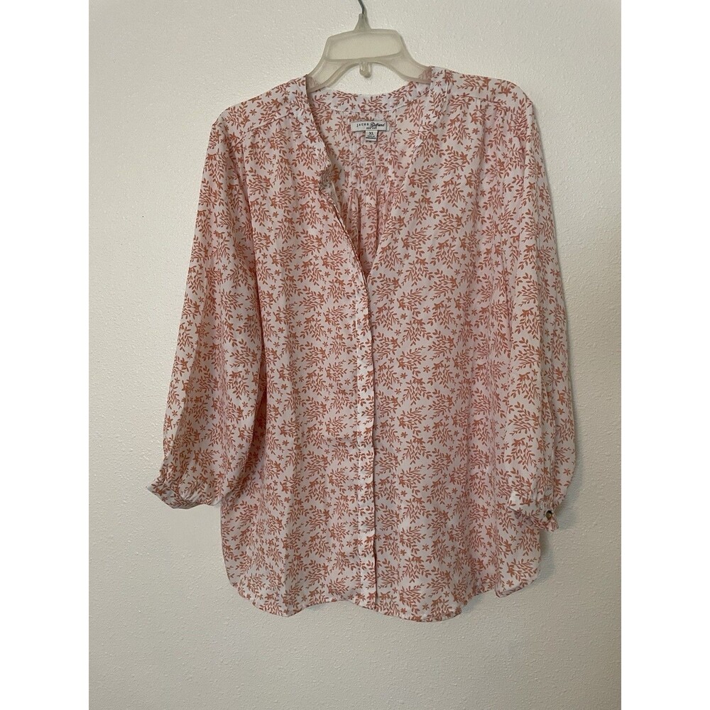 Jachs Girlfriend Women's Printed 3/4 Sleeve with Hidden Button Blouse, Pink, XL
